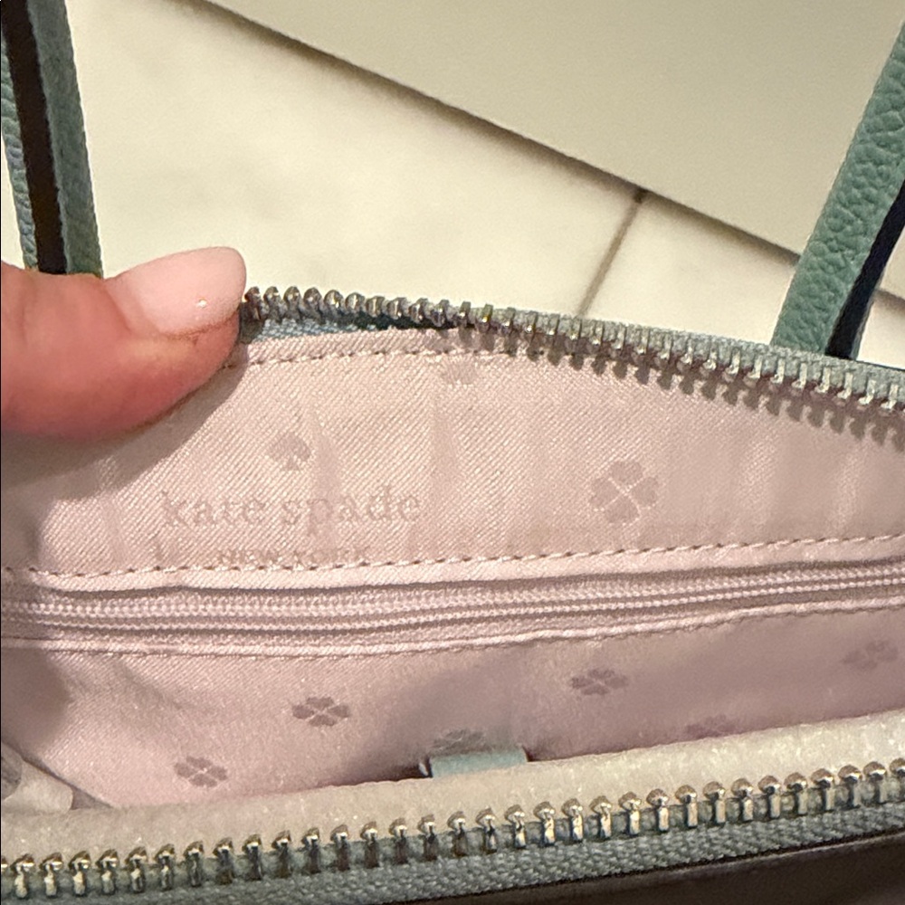 NWOT kate spade pebble leather Margaux satchel in light teal - Picture 9 of 11